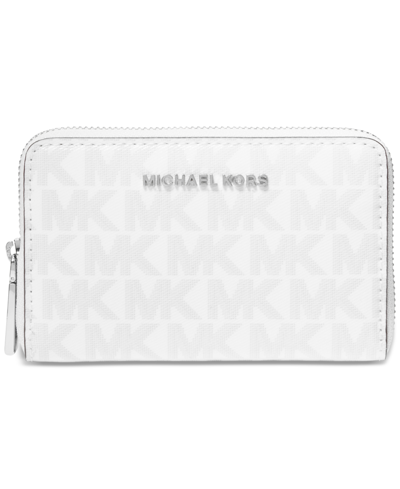 Shop Michael Kors Michael  Logo Jet Set Small Zip Around Card Case In Gift Box In Opt,allum
