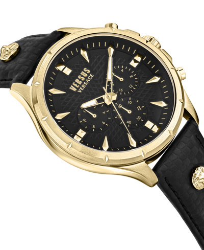 Shop Versus Men's Multifunction Quartz Chrono Lion Modern Black Leather Strap Watch 45mm In Gold
