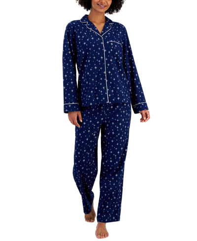 Shop Charter Club Printed Cotton Flannel Packaged Pajama Set, Created For Macy's In Twinkle Med Blue