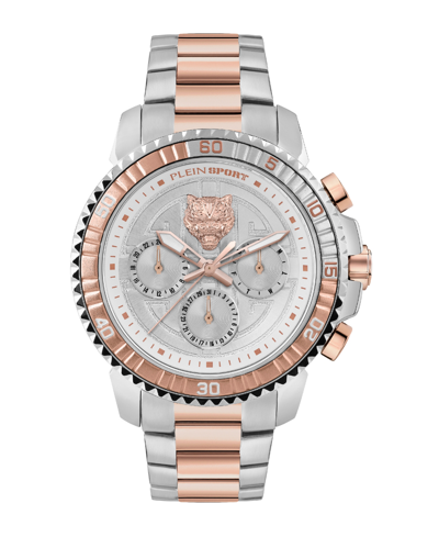 Shop Plein Sport Men's Chronograph Date Quartz Powerlift Rose Gold-tone And Silver-tone Stainless Steel Bracelet Watc In Two-tone