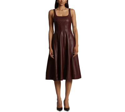 Shop Avec Les Filles Women's Seamed Faux-leather Swing Dress In Raisin