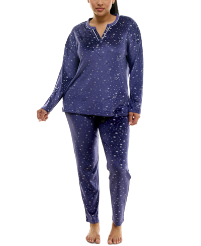 Shop Roudelain Women's 2-pc. Velour Henley Pajamas Set In Startime Foil