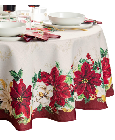 Elrene Poinsettia Garlands Engineered Tablecloth, 70" Round In Multi