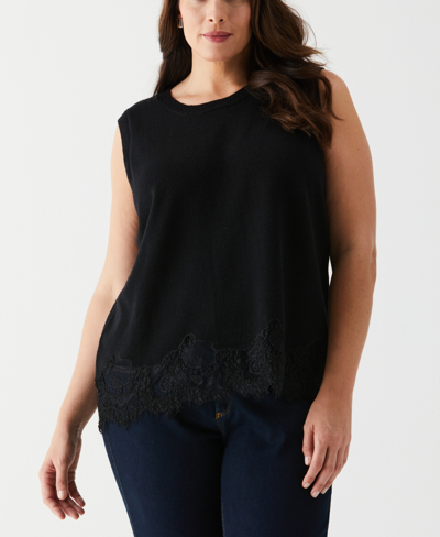 Shop Ella Rafaella Plus Size Lace Trim Sleeveless Shell Sweater In Black