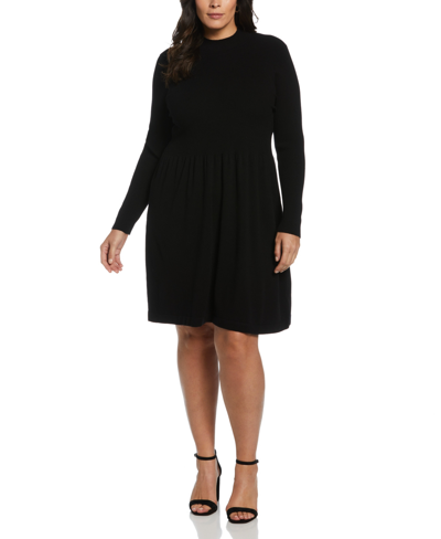 Shop Ella Rafaella Plus Size Mock Neck Long Sleeve Sweater Dress In Black