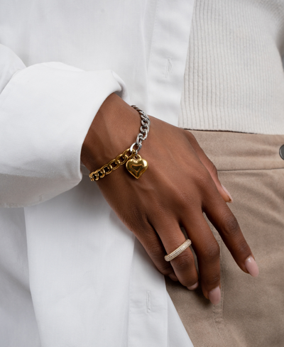 Adornia Rhodium-plated & 14k Gold-plated Heart Charm Link Bracelet In Gold