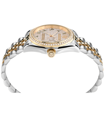 Shop Philipp Plein Women's Date Superlative Two-tone Stainless Steel Bracelet Watch 34mm In Ip Yellow Gold,stainless Steel