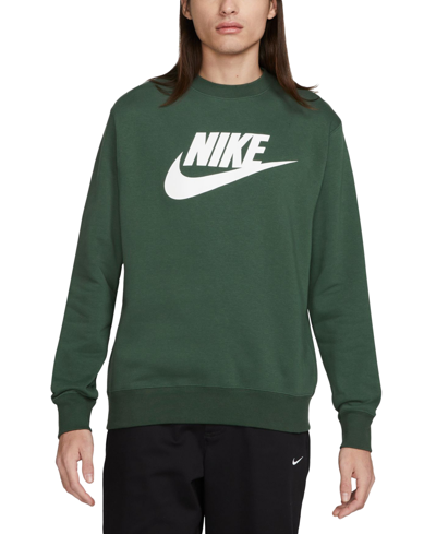Shop Nike Men's Sportswear Club Fleece Graphic Crewneck Sweatshirt In Fir,white