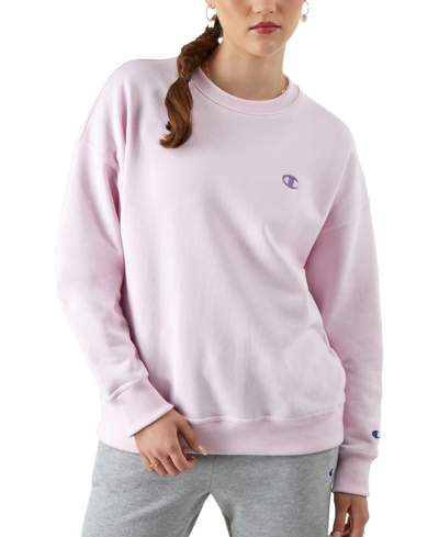 Shop Champion Women's Powerblend Fleece Crewneck Sweatshirt In Chantilly Pink