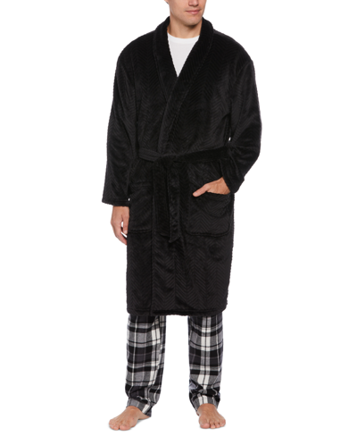 Shop Perry Ellis Portfolio Men's Herringbone Textured Fleece Robe In Black Beauty