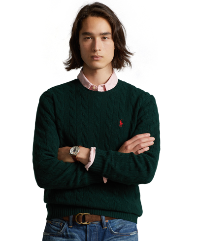 Shop Polo Ralph Lauren Men's Wool-cashmere Cable-knit Sweater In Hunt Club Green