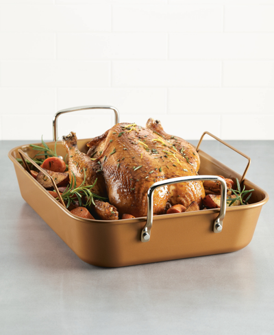 Shop Ayesha Curry Bakeware Nonstick 11" X 15" Roaster With Convertible Rack In Copper