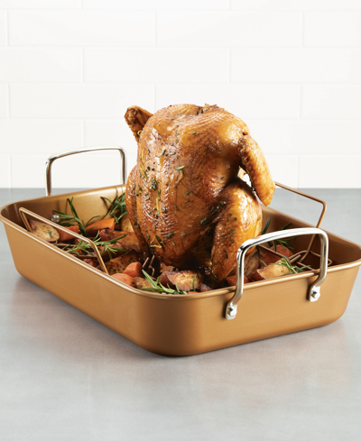 Shop Ayesha Curry Bakeware Nonstick 11" X 15" Roaster With Convertible Rack In Copper