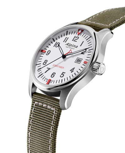 Shop Alpina Men's Swiss Startimer Pilot Green Nylon Strap Watch 42mm In Stainless Steel