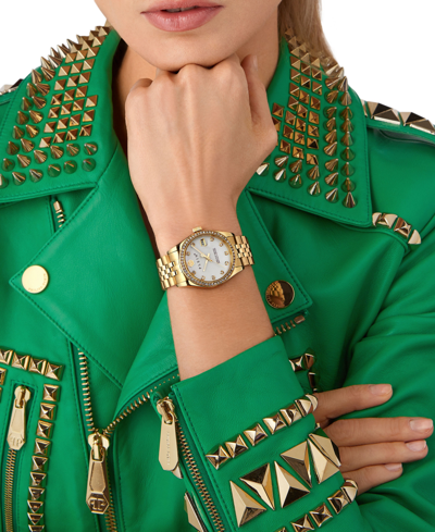 Shop Philipp Plein Women's Date Superlative Gold Ion-plated Bracelet Watch 34mm In Ip Yellow Gold