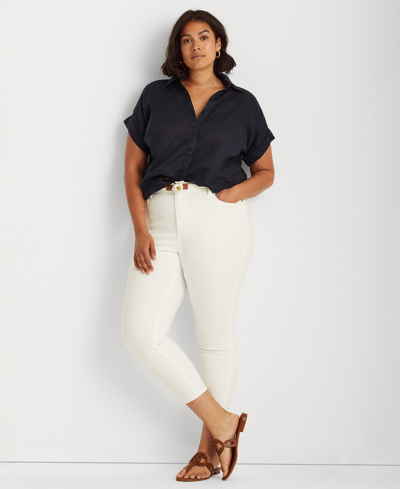 Ralph Lauren Plus Size Linen Dolman Sleeve Top In Lauren Navy
