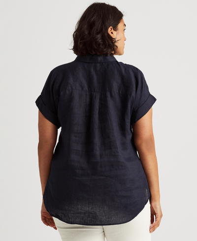 Ralph Lauren Plus Size Linen Dolman Sleeve Top In Lauren Navy