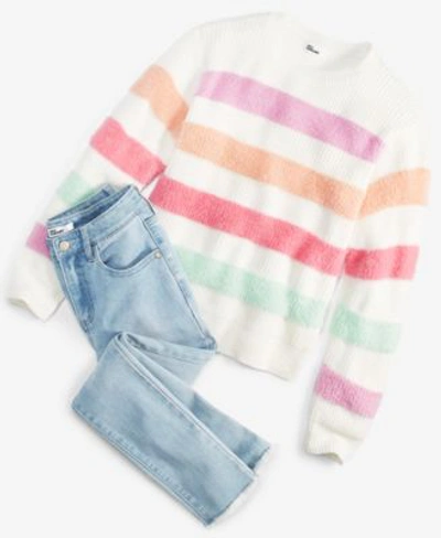 Shop Epic Threads Toddler Little Big Girls Striped Sweater Big Girl Frayed Hem Skinny Fit Jeans Created For Macys In Bright Lt Wash