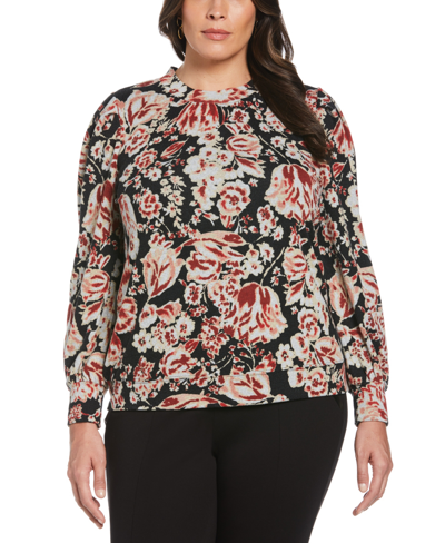 Shop Ella Rafaella Plus Size Pleat Long Sleeve Knit Shirt In Black