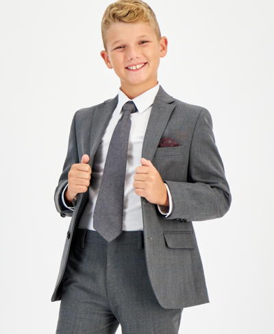 Shop Brooks Brothers B By  Big Boys Plaid Classic Fit Stretch Suit Jacket In Medium Gray,blue