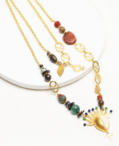 Shop Nectar Nectar New York 18k Gold-plated Chezerah Two-row Gemstone Statement 32" Necklace In Gld