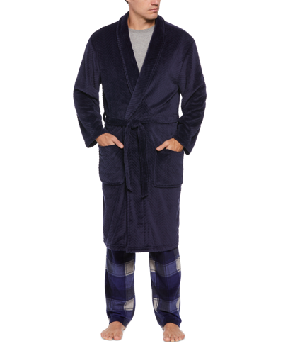 Shop Perry Ellis Portfolio Men's Herringbone Textured Fleece Robe In Peacoat