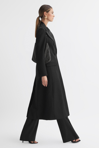 Shop Reiss Maeve - Black Relaxed Fit Wool Satin Double Breasted Coat, Us 2