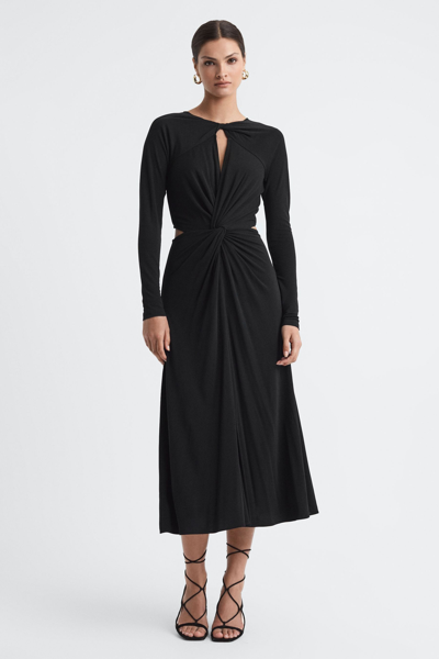 Shop Reiss Faye - Black Twist Cut-out Midi Dress, Us 4