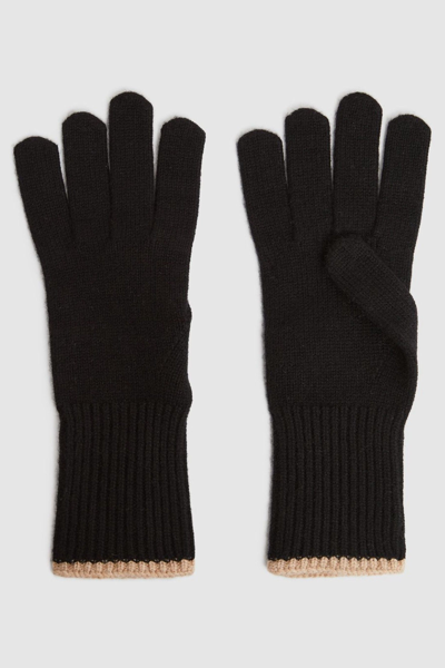 Shop Reiss Hazel - Black/camel Wool Blend Contrast Trim Gloves,