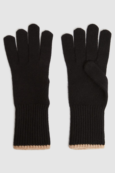 Reiss Black/camel Hazel Wool Blend Contrast Trim Gloves In Black/camel