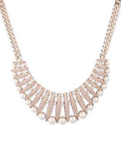Shop Givenchy Gold-tone Champagne Imitation Pearl Crystal Statement Collar Necklace, 16" + 3" Extender In White
