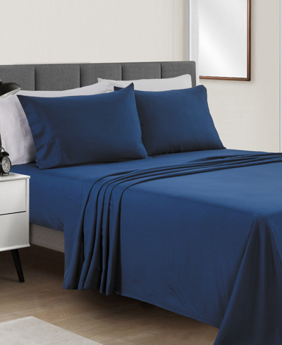 Shop Sunham Microfiber Solid 4-pc. Sheet Set, Full In Navy