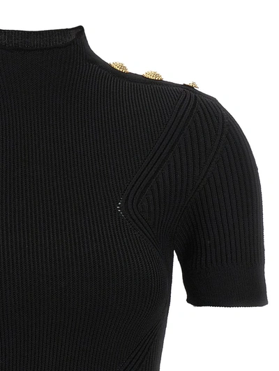 Shop Balmain Ribbed Knit Top In Black