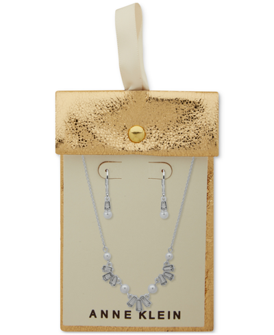Shop Anne Klein Silver-tone Crystal & Imitation Pearl Statement Necklace & Drop Earrings Set
