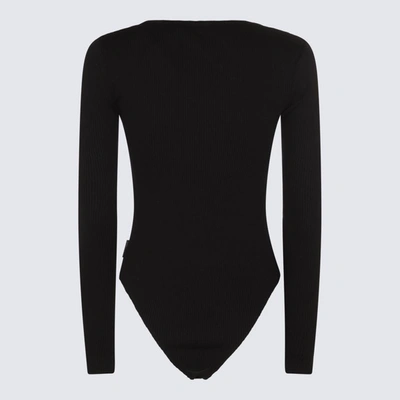 Shop Courrèges Black Cotton Blend Henley Bodysuit