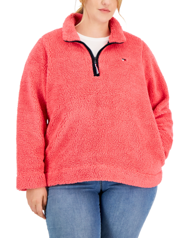 Shop Tommy Hilfiger Plus Size Quarter-zip Long-sleeve Sherpa Pullover In Rosette