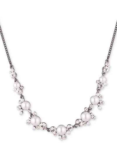Shop Givenchy Hematite-tone Imitation Pearl & Crystal Frontal Necklace, 16" + 3" Extender In White
