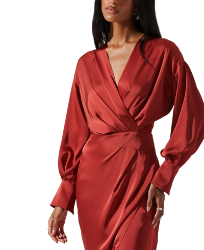 Shop Astr Women's Blouson-sleeve Faux-wrap Sadyra Dress In Rust