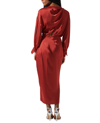 Shop Astr Women's Blouson-sleeve Faux-wrap Sadyra Dress In Rust