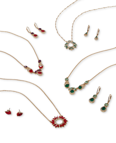 Anne Klein Crystal & Stone Cluster Statement Necklace & Drop Earrings Set In Green