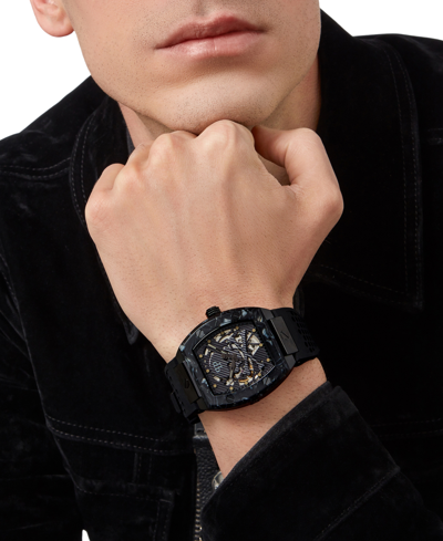 Shop Philipp Plein Men's Automatic The $keleton Black Tonneau Strap Watch 44mm