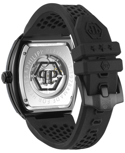 Shop Philipp Plein Men's Automatic The $keleton Black Tonneau Strap Watch 44mm