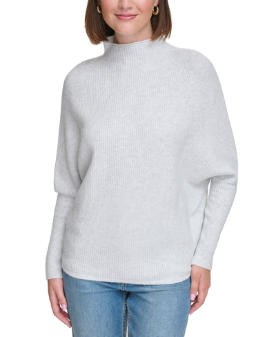 Shop Calvin Klein Jeans Est.1978 Petite Raglan Long-sleeve Funnel-neck Sweater In Optic Heather