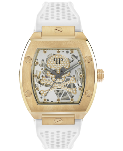 Shop Philipp Plein Men's Automatic The $keleton White Silicone Strap Watch 44mm