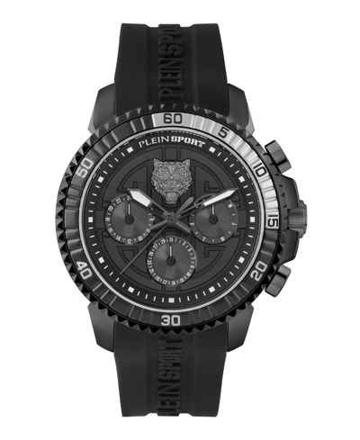 Shop Plein Sport Men's Chronograph Date Quartz Powerlift Black Silicone Strap Watch 45mm In Ion Plated Gunmetal