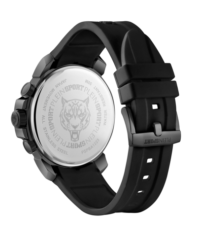 Shop Plein Sport Men's Chronograph Date Quartz Powerlift Black Silicone Strap Watch 45mm In Ion Plated Gunmetal