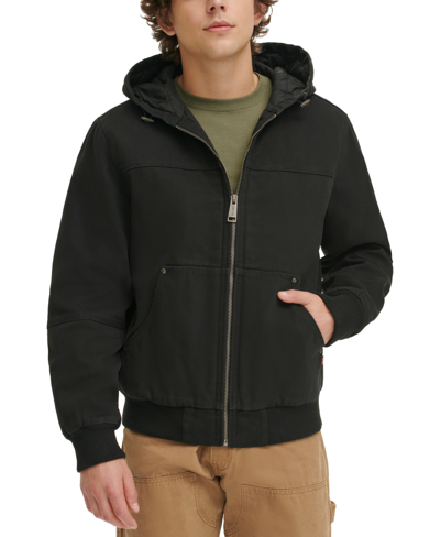 Shop Levi's Men's Workwear Hoodie Bomber Jacket With Quilted Lining In Black