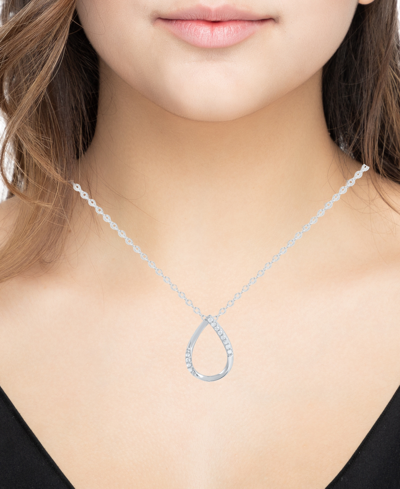 Macy's Diamond Open Teardrop 18" Pendant Necklace (1/10 Ct. T.w.) In Sterling Silver In Sterling Silver