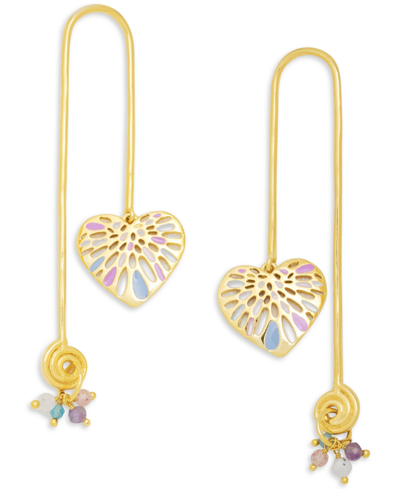 Shop Nectar Nectar New York 18k Gold-plated Mixed Gemstone Heart Earrings In Gld