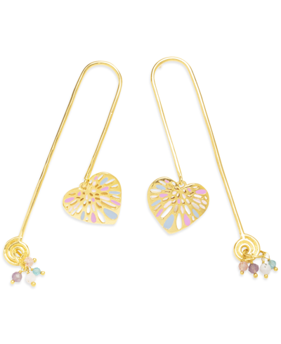 Shop Nectar Nectar New York 18k Gold-plated Mixed Gemstone Heart Earrings In Gld